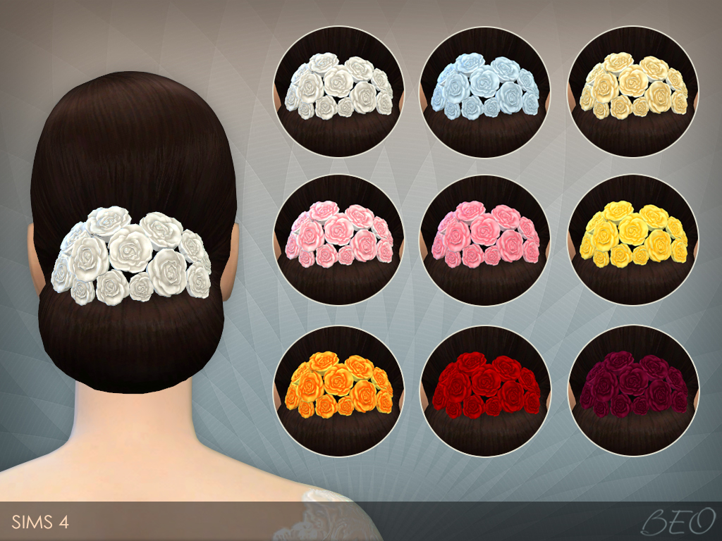 Flowers for Elegant Bun hair for The Sims 4 by BEO (2)